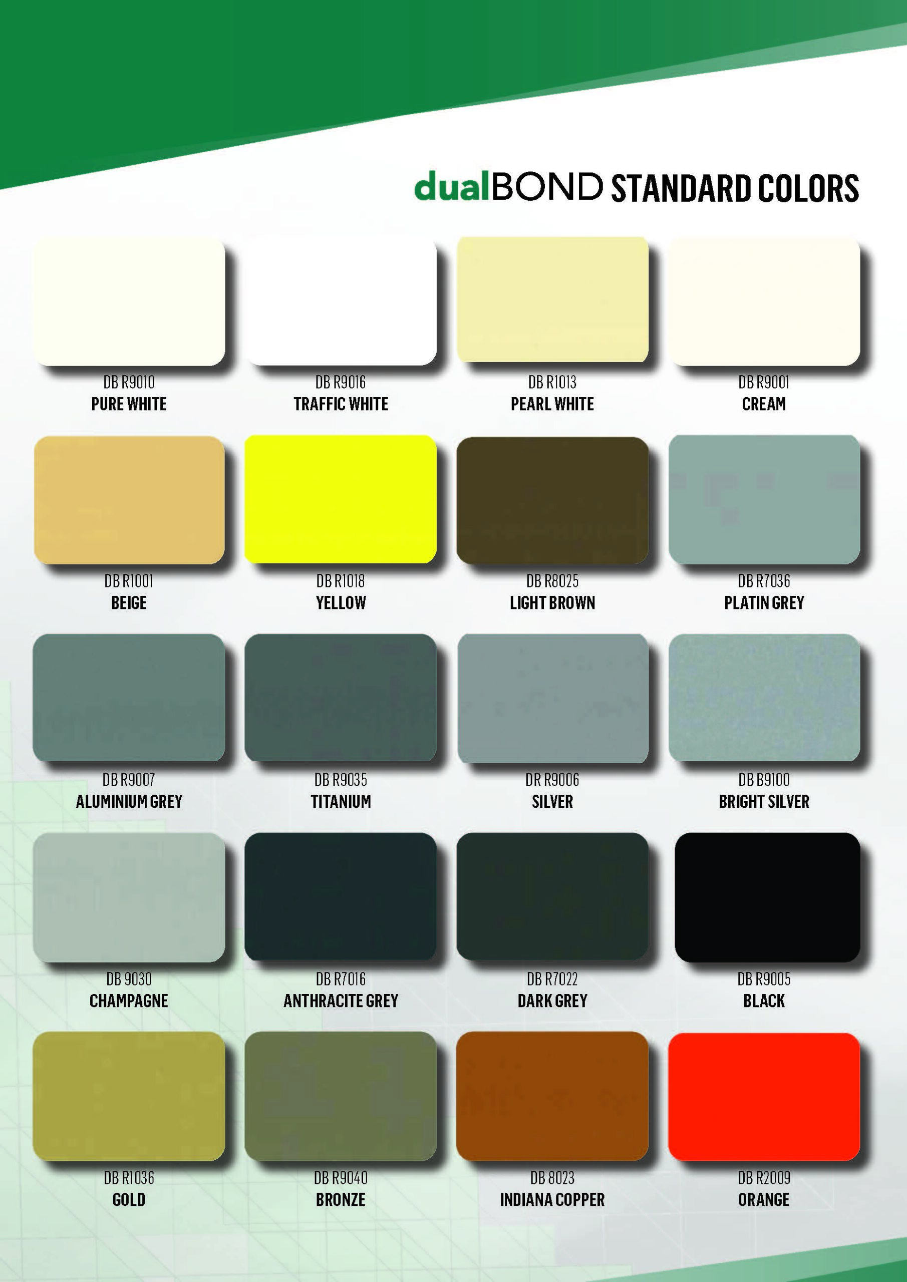 dualBOND Aluminyum Kompozit Panel standart renkler